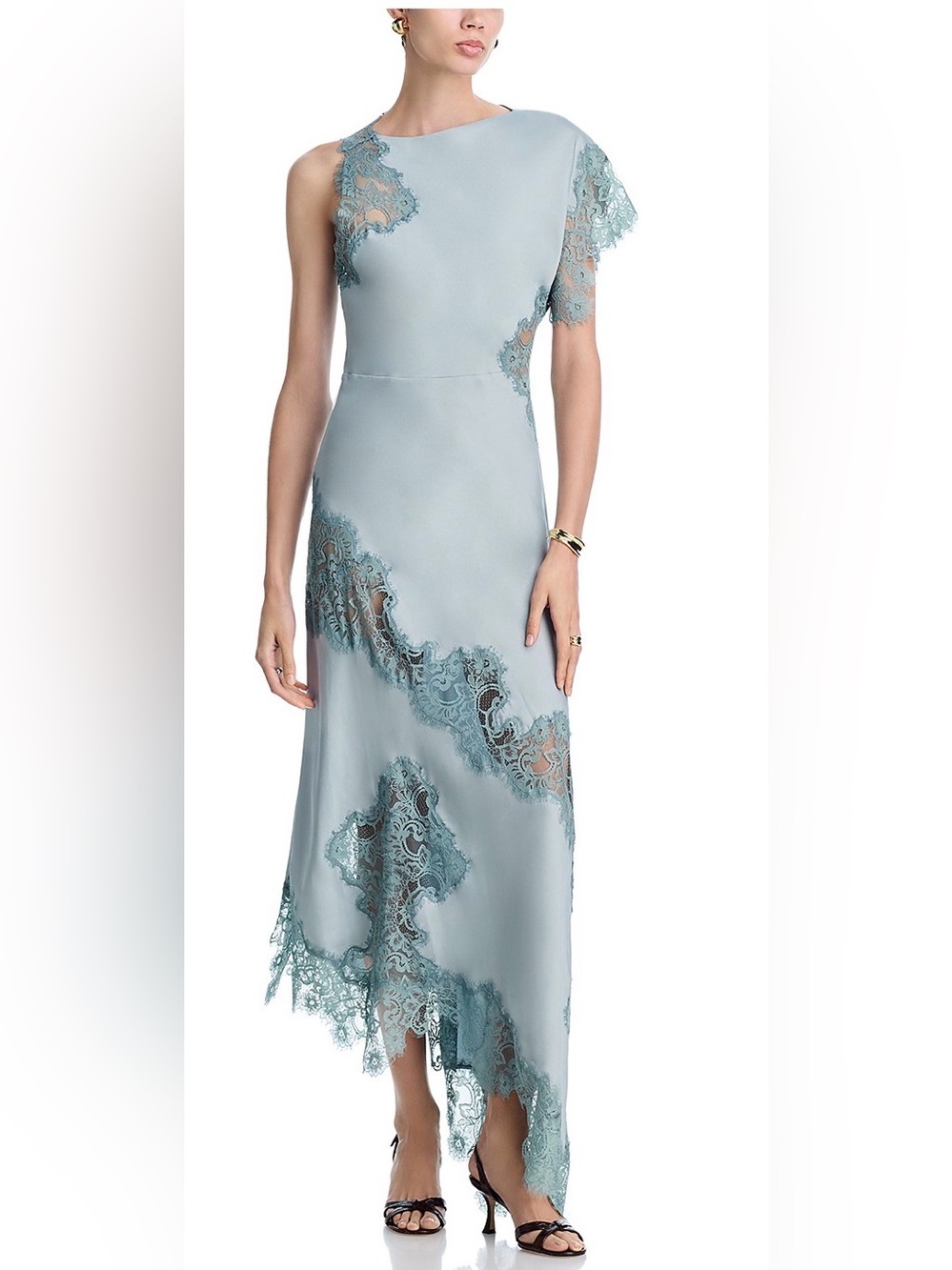 A.L.C. Alessia Lace Inset Asymmetrical Dress in Slate Blue